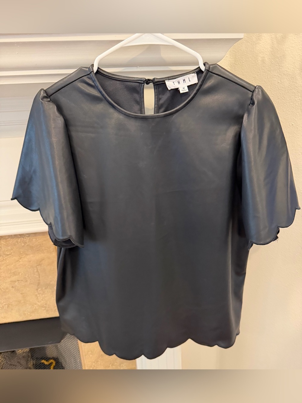 THML Scalloped Pleather Top